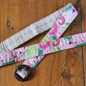 Vera Bradley Pinwheel Pink Belt with Tortoise Shell Buckle